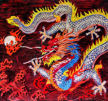 Painting titled "Fire Dragon" by Giuseppe Valia, Original Artwork, Spray paint