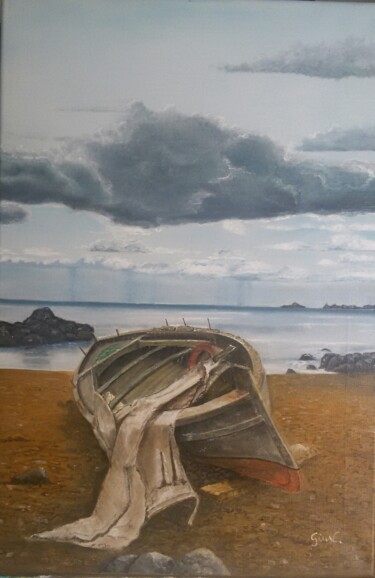 Pittura intitolato "Barca su spiaggia d…" da Giuseppina Catalano, Opera d'arte originale, Olio