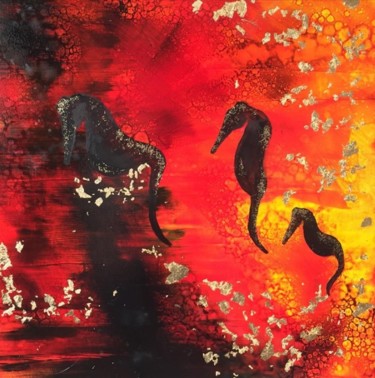 Peinture intitulée "HIPPOCAMPES DE LA M…" par Katie Guittard, Œuvre d'art originale, Huile