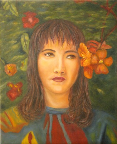 Pittura intitolato "My self portrait." da Gladys Velez, Opera d'arte originale, Olio