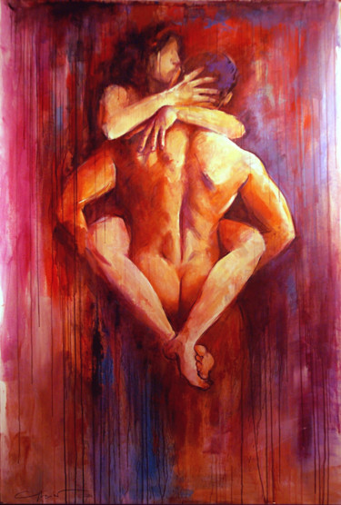 Peinture intitulée "un baisé tendre" par Gleisner, Œuvre d'art originale, Acrylique