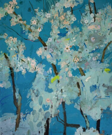 Painting titled "Cherry Blossom [Lov…" by Glib Franko, Original Artwork, Oil Mounted on Wood Stretcher frame