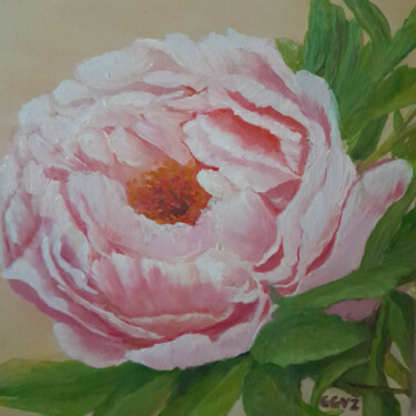 Картина под названием "Unique Pink Peony" - Glodina Van Zyl, Подлинное произведение искусства, Масло Установлен на Деревянна…