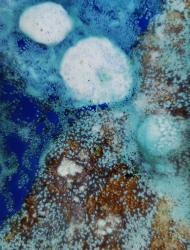Картина под названием "Blue & white" - G Riart, Подлинное произведение искусства, Эмаль Установлен на Деревянная панель