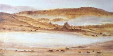 Peinture intitulée "Vaches à Lous Passa…" par Geneviève Madrigal, Œuvre d'art originale, Huile Monté sur Châssis en bois