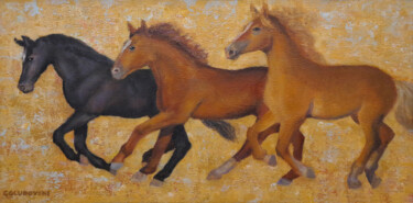 Malarstwo zatytułowany „horses” autorstwa Nikola Golubovski, Oryginalna praca, Akryl