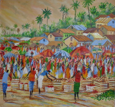 「Market Corner」というタイトルの絵画 Godwin Atta Geomanによって, オリジナルのアートワーク, アクリル