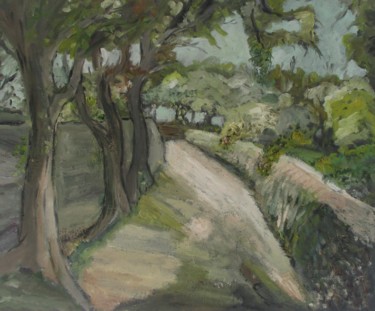 Painting titled "Path with trees." by Ferran Gomila, Original Artwork, Oil