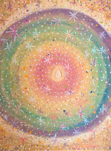 Painting titled "Rainbow raindrop" by Goldenlight, Original Artwork, Oil