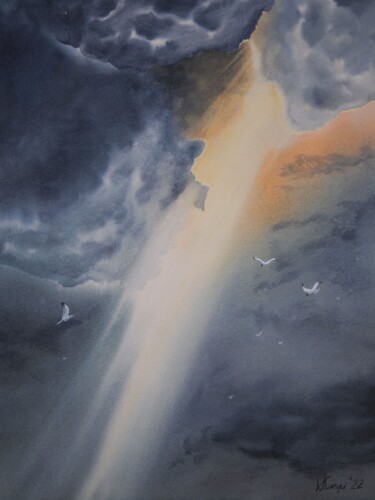 Peinture intitulée ""A ray of light in…" par Valeriia Kempi, Œuvre d'art originale, Aquarelle