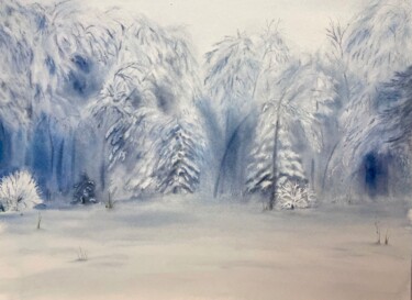 Schilderij getiteld ""Winter Forest"" door Valeriia Kempi, Origineel Kunstwerk, Aquarel