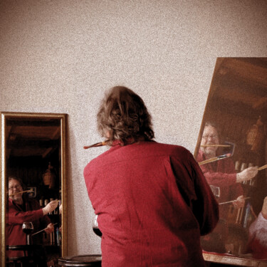Digital Arts titled "Selbstporträt" by Golly Hertlein, Original Artwork, Digital Painting Mounted on Wood Stretcher frame