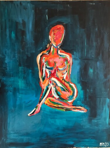 Painting titled "Femme assise" by Gomariart, Original Artwork, Acrylic