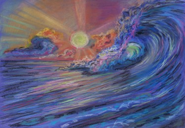 Σχέδιο με τίτλο "Sunset in blue waves" από Svetlana Gudilova, Αυθεντικά έργα τέχνης, Παστέλ