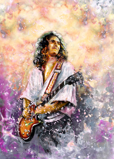 Painting titled "Tommy Bolin" by Miki De Goodaboom, Original Artwork, Gouache
