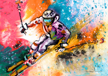 Painting titled "Skiing 09" by Miki De Goodaboom, Original Artwork, Acrylic
