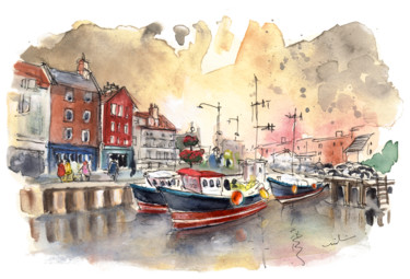 Pittura intitolato "Whitby Harbour 02" da Miki De Goodaboom, Opera d'arte originale, Acquarello