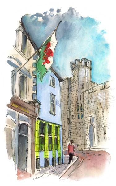 Painting titled "Caernarfon 01" by Miki De Goodaboom, Original Artwork, Watercolor