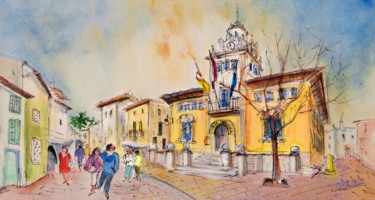 Painting titled "Alcudia Street In M…" by Miki De Goodaboom, Original Artwork, Watercolor