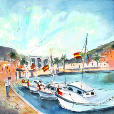 Painting titled "Boats In Majorca" by Miki De Goodaboom, Original Artwork, Watercolor