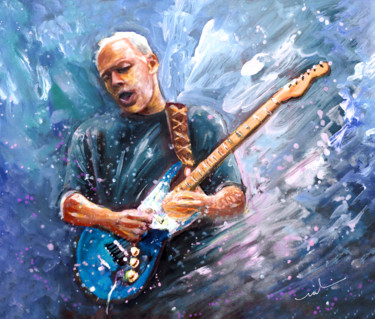 「David Gilmour」というタイトルの絵画 Miki De Goodaboomによって, オリジナルのアートワーク, グワッシュ水彩画