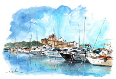 Painting titled "Ibiza Town 01" by Miki De Goodaboom, Original Artwork, Watercolor