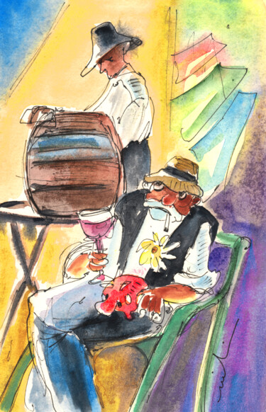 Pintura intitulada "Drinking Wine In La…" por Miki De Goodaboom, Obras de arte originais, Aquarela