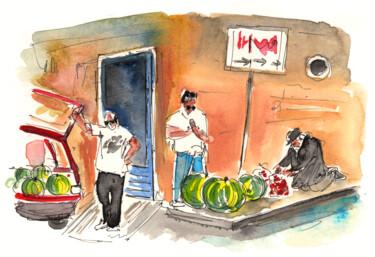 Pintura titulada "Street Merchants In…" por Miki De Goodaboom, Obra de arte original, Acuarela