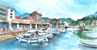 Painting titled "Port De Soller 04" by Miki De Goodaboom, Original Artwork, Watercolor