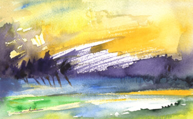 Schilderij getiteld "Sunset 54" door Miki De Goodaboom, Origineel Kunstwerk, Aquarel