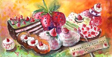 Painting titled "Strawberry Feelings…" by Miki De Goodaboom, Original Artwork, Watercolor