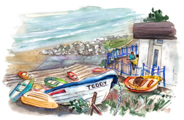 Peinture intitulée "Teddy Boat In Runsw…" par Miki De Goodaboom, Œuvre d'art originale, Aquarelle