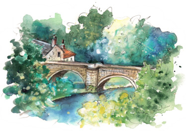 Painting titled "By The River Swale…" by Miki De Goodaboom, Original Artwork, Watercolor