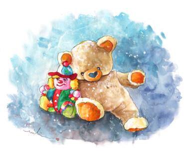 Картина под названием "A Bear And A Clown…" - Miki De Goodaboom, Подлинное произведение искусства, Акварель