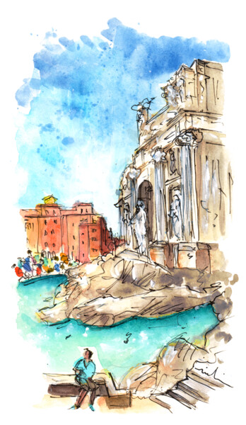 Pittura intitolato "Trevi Fountain In R…" da Miki De Goodaboom, Opera d'arte originale, Acquarello