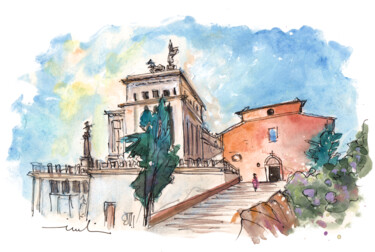 Malerei mit dem Titel "Piazza Venezia In R…" von Miki De Goodaboom, Original-Kunstwerk, Aquarell