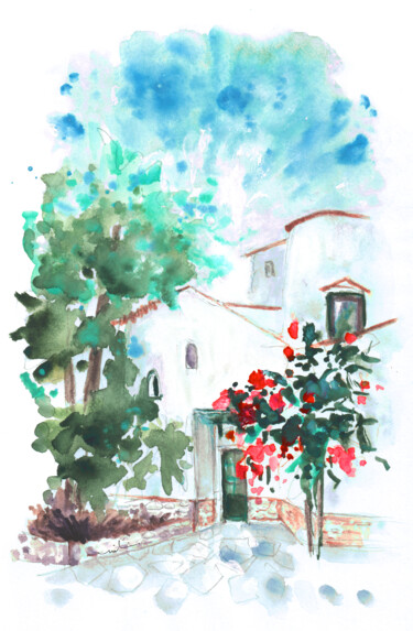Malerei mit dem Titel "House In San Jose" von Miki De Goodaboom, Original-Kunstwerk, Aquarell