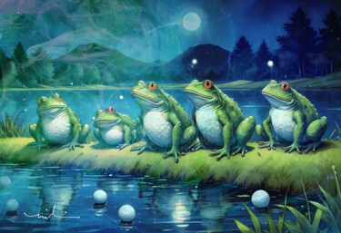 제목이 "Frogs Love Golf 02"인 디지털 아트 Miki De Goodaboom로, 원작, 디지털 페인팅