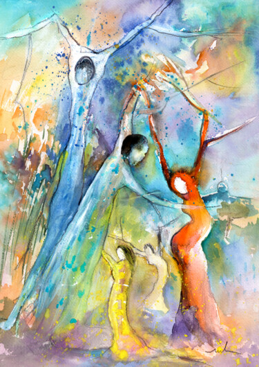 Malerei mit dem Titel "Women And Trees 11" von Miki De Goodaboom, Original-Kunstwerk, Aquarell