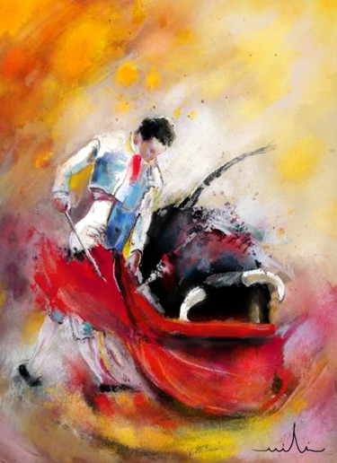 Pittura intitolato "Bullfight 73" da Miki De Goodaboom, Opera d'arte originale, Olio