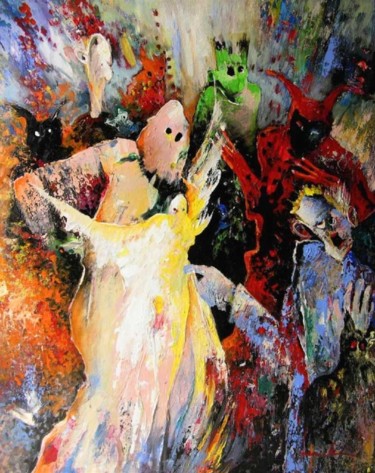 Malerei mit dem Titel "The Uninvited Guest" von Miki De Goodaboom, Original-Kunstwerk, Öl