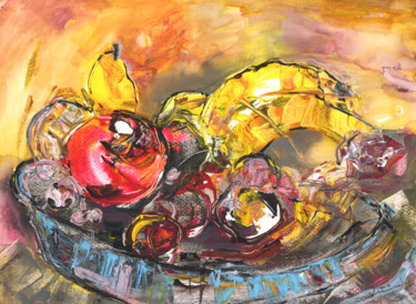 Schilderij getiteld "Fruits Basket" door Miki De Goodaboom, Origineel Kunstwerk, Gouache