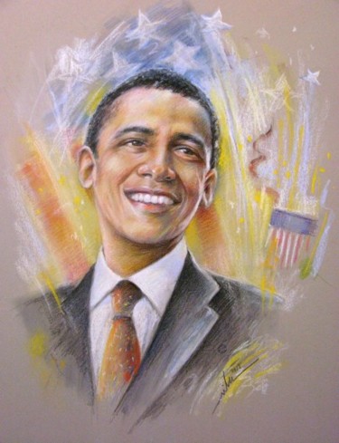 Painting titled "Barack Obama -2- :…" by Miki De Goodaboom, Original Artwork, Oil