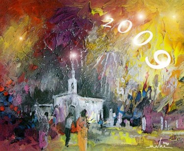 Painting titled "Fireworks 2009" by Miki De Goodaboom, Original Artwork, Oil