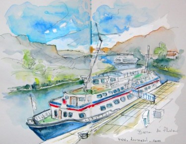 Painting titled "Ferry in Barca de A…" by Miki De Goodaboom, Original Artwork, Oil