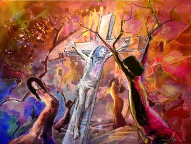 Painting titled "The Crucifixion" by Miki De Goodaboom, Original Artwork, Oil