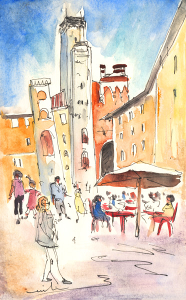 Картина под названием "San Gimignano 02" - Miki De Goodaboom, Подлинное произведение искусства, Акварель