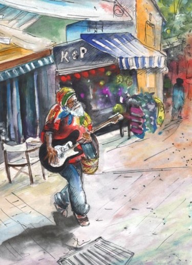 Painting titled "Street Musician in…" by Miki De Goodaboom, Original Artwork, Oil