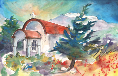 Painting titled "Little Church by Ag…" by Miki De Goodaboom, Original Artwork, Watercolor