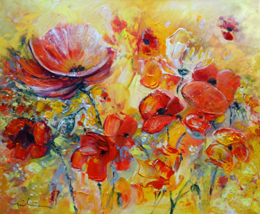 Painting titled "Poppies on Fire" by Miki De Goodaboom, Original Artwork, Acrylic